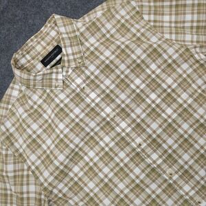 Banana Republic Untucked Fit Plaid Button Down Shirt Men Size L Beige‎ White